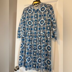Tuckernuck Blue and White Patterned Long Sleeve Dress